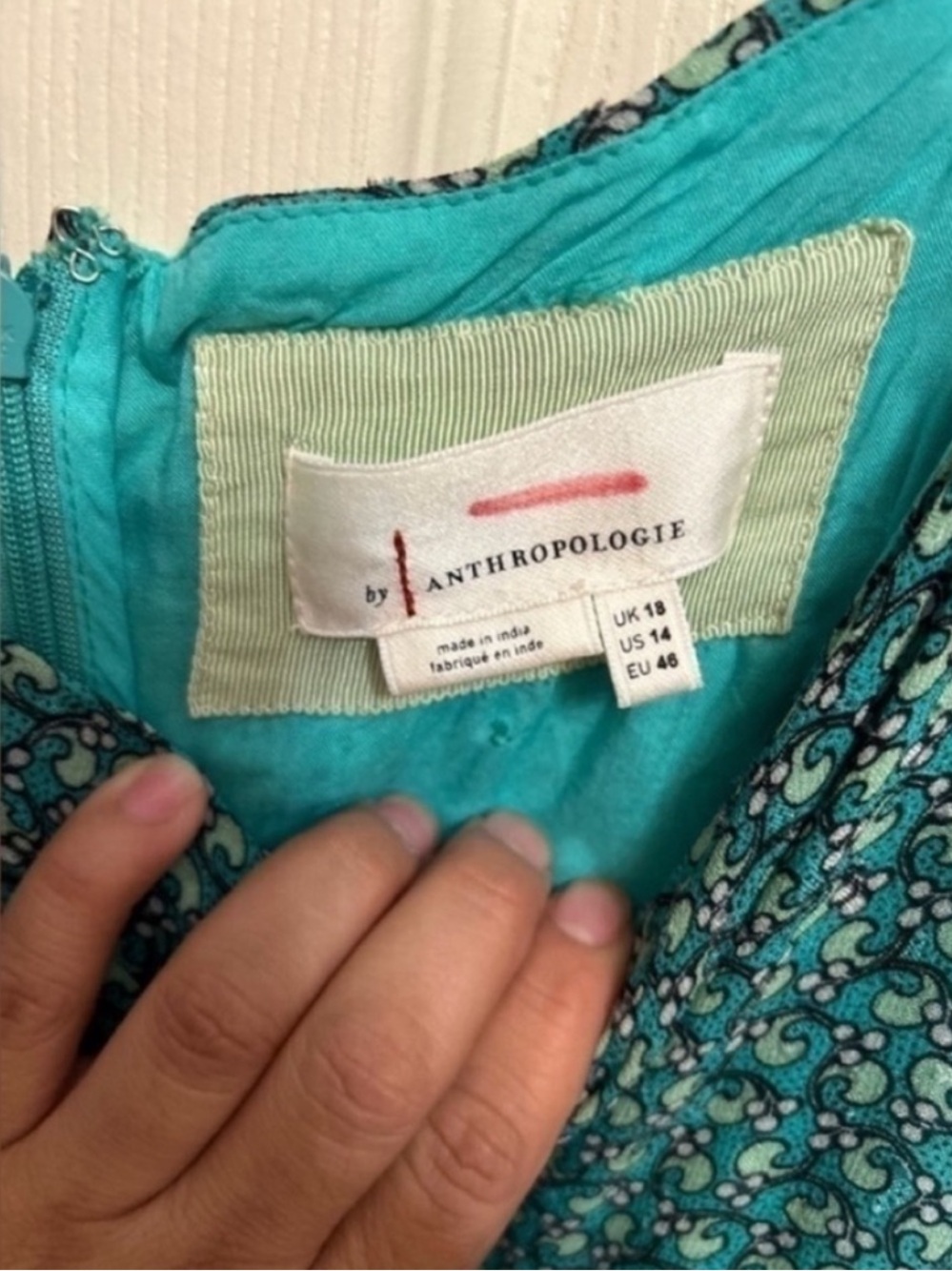 Anthropologie Puff-Sleeved Cut-Out Midi Dress size 14 Handkerchief Hem Plus Size - Picture 11 of 12